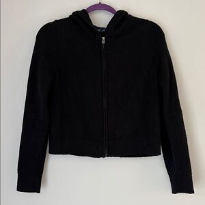 GAP Black Full Zip Knit Cropped Hoodie Sweater